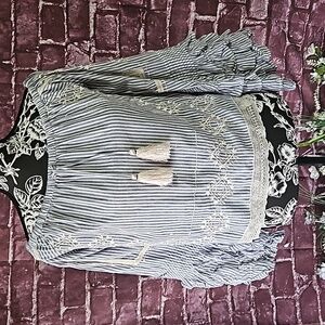 Love Sam Off Shoulder,Pinstriped, Embroidered Top with Layered Cuffs size XS